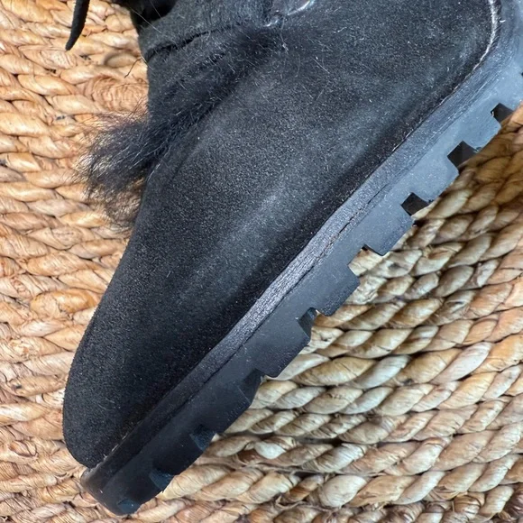 Coach Elegant Black Suede Mules Kristy 10 B Fur-Trimmed Women's Slip On Heels - Picture 5 of 10